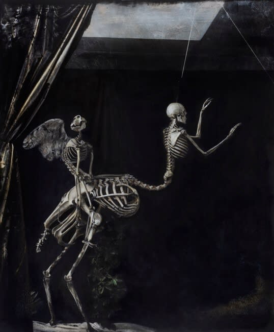 Joel-Peter Witkin, Cupid and Centaur in the Museum of Love, Marseille, 1992, hand-colored encaustic gelatin silver print mounted on aluminum, 36 x 30 in. Copyright Joel-Peter Witkin. Courtesy Etherton Gallery.