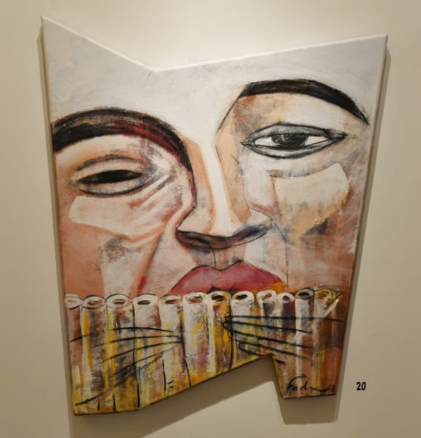 Fadi Daoud Recall, 2018 Acrylic on leather mounted on shaped wood 116 x 67cm
