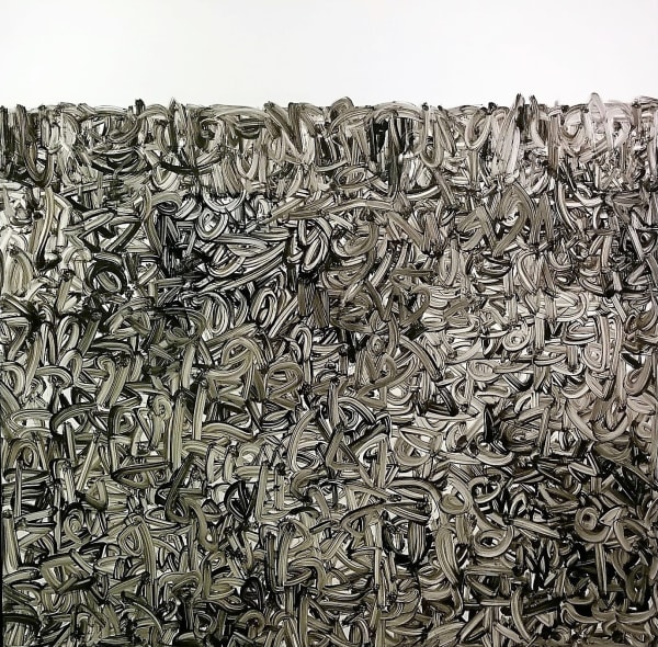 Hamza Bounoua Letters in abstraction 02, 2018 Mixed media on aluminum 132x132cm