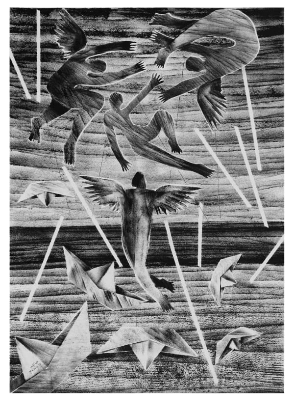 Maisara Baroud, Sot boats1, 2020, Ink on card, 70x50cm
