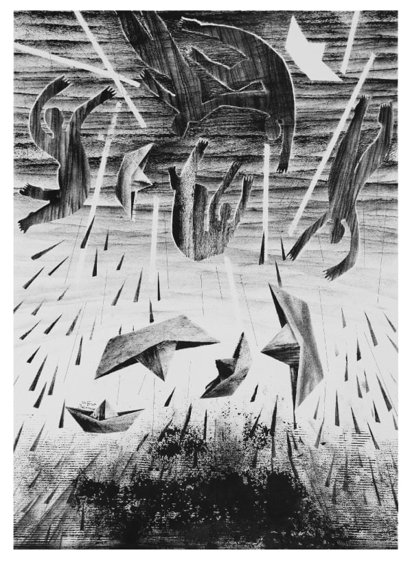 Maisara Baroud, Sot boats2, 2020, Ink on card, 70x50cm