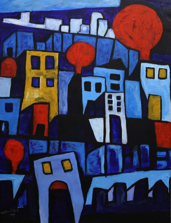 Mohamed Harb, A biography of Gaza, Acrylic on canvas, 105x80cm