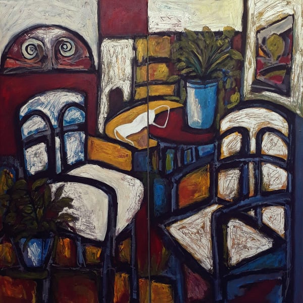Mohamed Harb, A biography of Gaza, Acrylic on canvas, 120x120cm