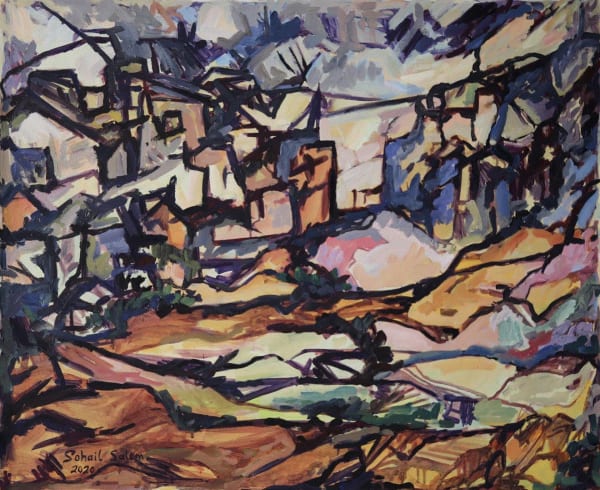 Sohail Salem, Lanscape of homes, 2020, Acrylic on canvas, 82x100cm