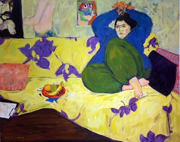 Anas Albraehe Manal in studio, 2016 Oil on canvas 150x120cm
