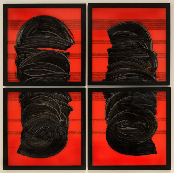 Hamza Bounoua, Essence Quadruplet, 2018, Mixed media on plexiglass, 160x160cm