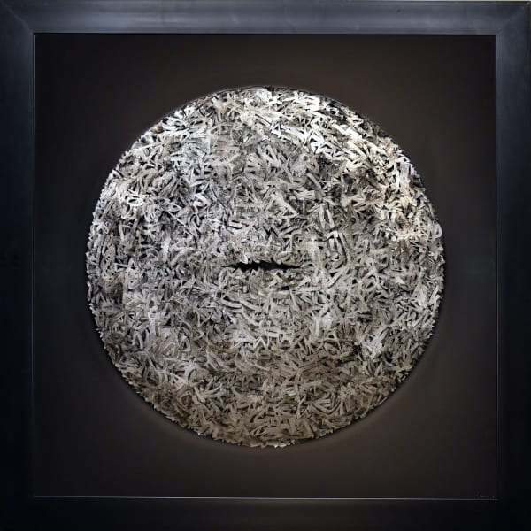 Hamza Bounoua, Exite 02, 2018, Mixed media on circular plexiglas, 145x145cm