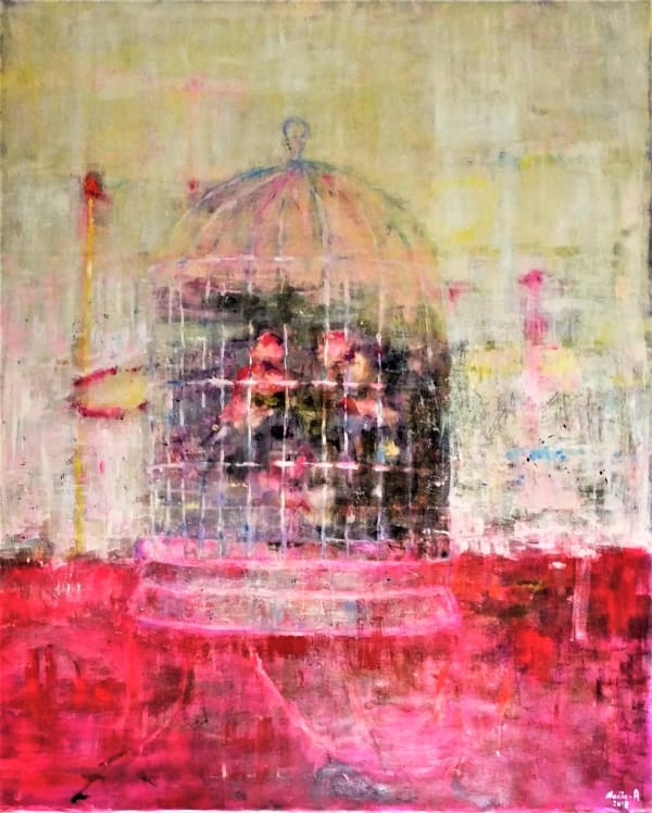 Nadia Abu Aitah, Yellow cage, 2018, Oil on canvas, 162x130cm