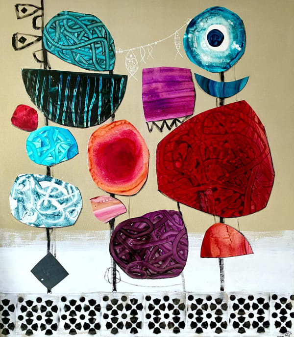 Nissa Raad, Eden II, Collage on canvas, 160x140cm