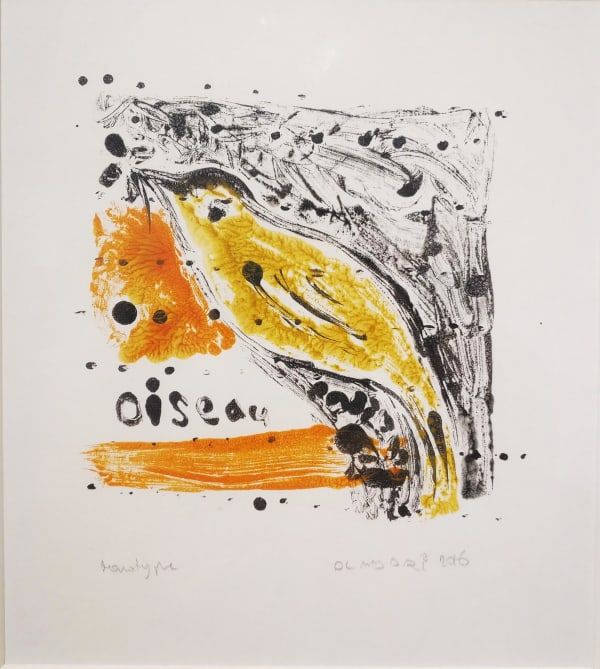 Boutros Al Maari, Bird, 2016, Mono print, 19x17cm - Framed 35.5x33cm