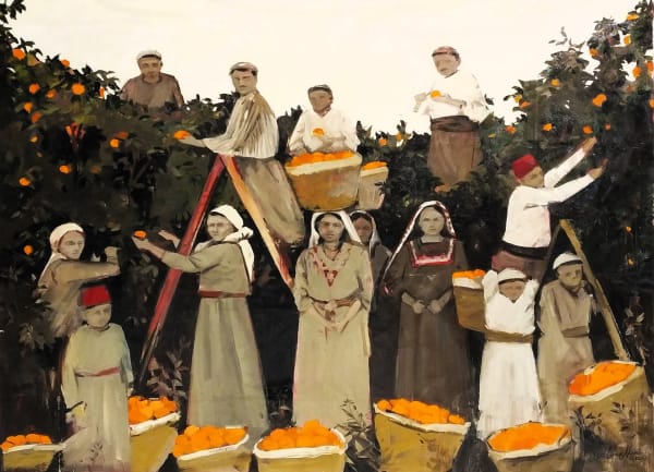 Marwa Najjar, Yaffa orange collection, 2024, Oil on canvas, 150x170cm