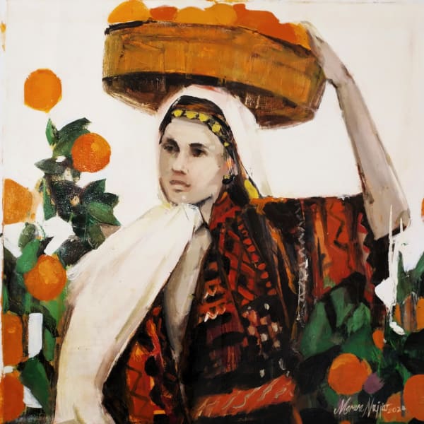Marwa Najjar, Yaffa orange collection, 2024, Oil on canvas, 50x50cm