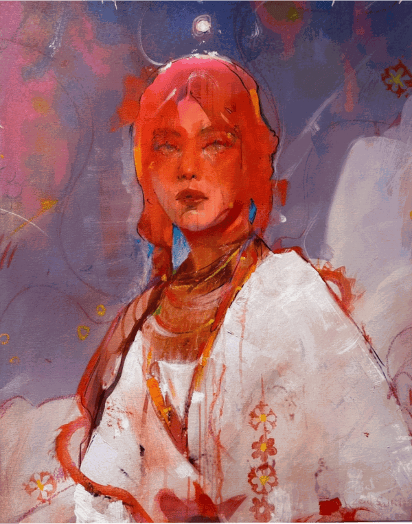 Zaid Salfiti, Blossom, 2024, Mixed media(digital print, acrylics, gouache, pastel) on canvas, 80x63cm