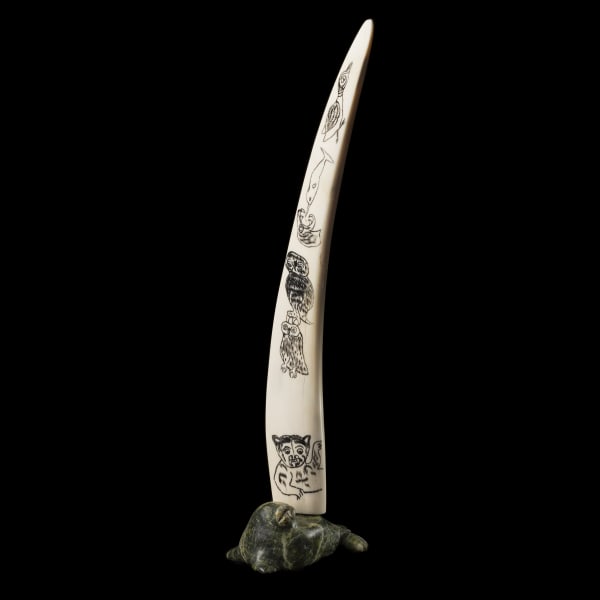Aqjangajuk Shaa, R.C.A (1937-2019) KINNGAIT (CAPE DORSET) Scrimshaw Composition, 1965 REALIZED: $6,000