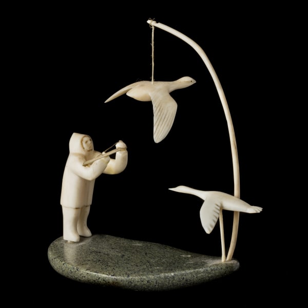 MARK TUNGILIK (1913-1986) NAUJAAT (REPULSE BAY) Bow Hunter and Two Birds, 1968 REALIZED: $2,400