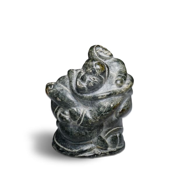 LOT 21 ANNIE, PUVIRNITUQ (POVUNGNITUK) Mother and Child with Ermine, before 1967 stone, 3 x 3 1/2 x 2 in (7.6 x 8.9 x 5.1 cm) ESTIMATE: $150 — $250 PRICE REALIZED: $120