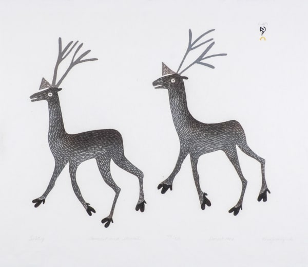 LOT 39 MARY KUDJUAKJU (1908-1982) KINNGAIT (CAPE DORSET) Tuktuq, 1982 stonecut and stencil, 19 x 22 in (48.3 x 55.9 cm) ESTIMATE: $400 — $600 price realized: $360