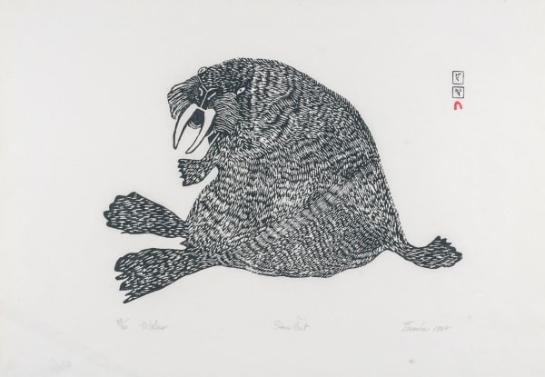 LOT 60 TUMIRA ASHOONA (1943-) KINNGAIT (CAPE DORSET) Walrus, 1964 stonecut, 17 x 24 3/4 in (43.2 x 62.9 cm) ESTIMATE: $400 — $600 PRICE REALIZED: $360