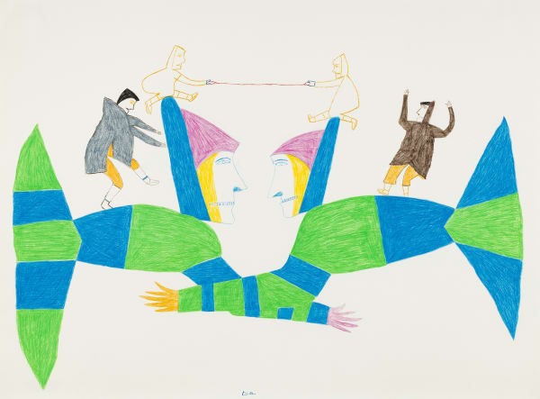 Lot 44 JESSIE OONARK, O.C., R.C.A (1906-1985) QAMANI'TUAQ (BAKER LAKE) Challenging Wrestle, c. 1975-76 coloured pencil drawing, 29.875 x 22.175 in (76 x 56 cm) Estimate: $6,000 — $9,000 Price realized: $7,200