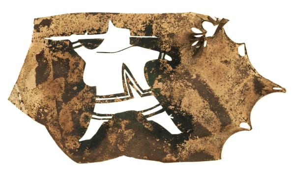 Lot 63 JAMES ARCHIBALD HOUSTON, O.C., F.R.S.A. (1921-2005)* Hunter with Harpoon / Eskimo and Spear, 1960 sealskin stencil (matrix), irregular: 9 x 17 in (22.9 x 43.2 cm). Estimate: $2,500 — $3,500 Price realized: $12,000