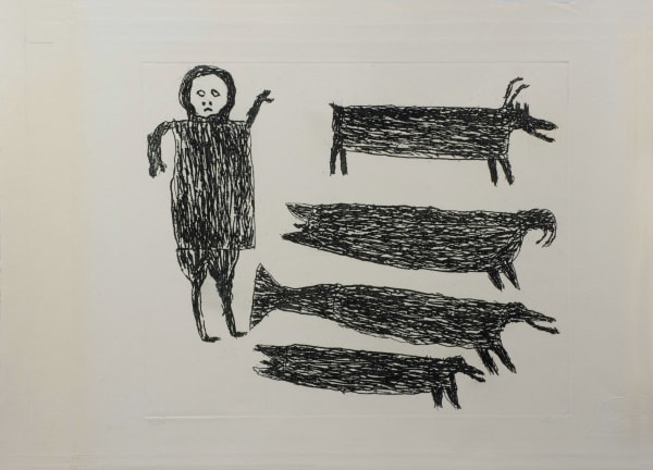 PARR (1893-1969) KINNGAIT (CAPE DORSET) Untitled (Hunter with Animals), 1962 #62 etching plate: 9.7 x 11.875 in (24.8 x 30.2 cm) sheet: 13 x 18 in (33 x 45.7 cm) $1,000