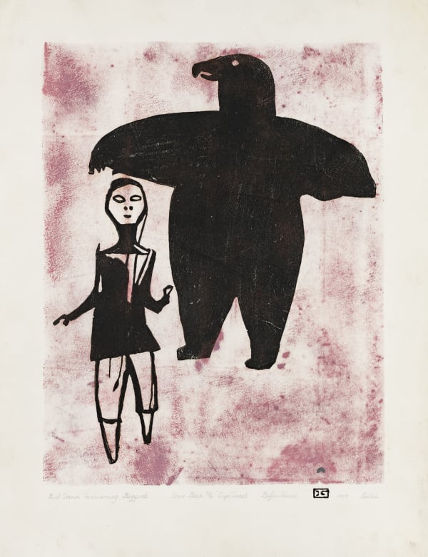 Lot 15 TUDLIK (1890-1966) m., KINNGAIT (CAPE DORSET) Bird Dream Forewarning Blizzards, 1959 #16 stonecut [1], 22.5 x 17 in (57.1 x 43.2 cm) Estimate: $12,000 — $16,000 Price realized: $12,000