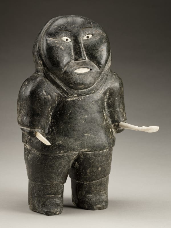 Lot 65 Attributed to JOHNNY INUKPUK, R.C.A (1911-2007), INUKJUAK (PORT HARRISON) Standing Hunter with Spear and Knife, c. 1952-53 stone, antler and ivory, 10.5 x 6 x 7 in, 26.5 x 15 x 17.5 cm Estimate: $15,000 — $25,000 Price realized: $33,600