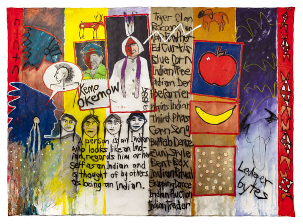 Lot 70 GERALD MCMASTER, C.M. (1953-) Crossfire of Identity, 1993 acrylic and graphite on unstretched canvas, 72 x 98.5 in (183 x 250.2 cm Estimate: $8,000 — $12,000