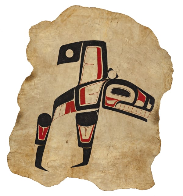 Lot 75 VERNON STEPHENS (1949-) GITXSAN (GITKSAN) Killer Whale, c. 1971 acrylic on tanned moose hide, 96 x 88 in (243.8 x 223.5 cm) Estimate: $4,000— $6,000