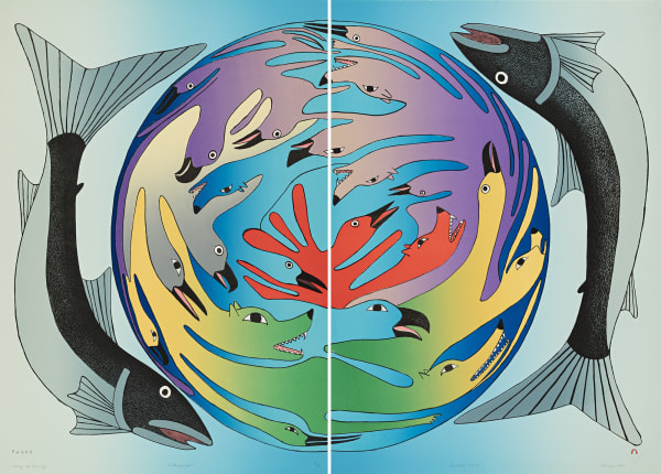 Lot 94 KENOJUAK ASHEVAK, C.C., R.C.A. (1927-2013) f., KINNGAIT (CAPE DORSET) Song of Spring, Spring 2006 #1 lithograph diptych, overall: 33.25 x 46 in (84.5 x 116.8 cm), each sheet: 33.25 x 23 in (84.5 x 58.4 cm). Estimate: $5,000— $8,000 Price realized: $5,280