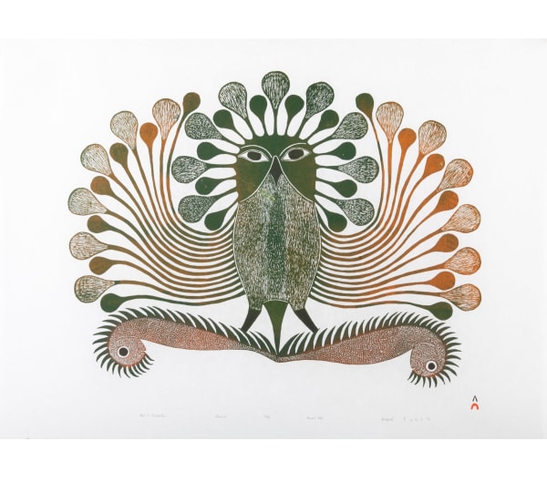 Lot 53 KENOJUAK ASHEVAK, C.C., R.C.A. (1927-2013) KINNGAIT (CAPE DORSET) Owl and Caterpillar, 1995 #15 PRICE REALIZED: $2,706.00