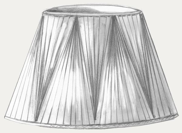 Fan Pleated Lampshades Shades are box pleated shades, with the difference being that the pleated sections are reversed, creating a chevron type effect. Fan pleated shades look very stylish, particularly when lit at night and generally a silk is used to give the best effect.