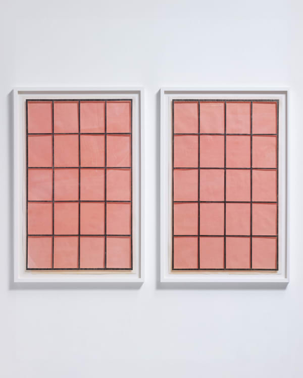 ANNA BARRIBALL Window (with grid), 2019 Pencil, pastel, wax, paper (diptych) 99 x 66.5 x 3.5 cm (each, framed) 92 x 58 cm (each, unframed)