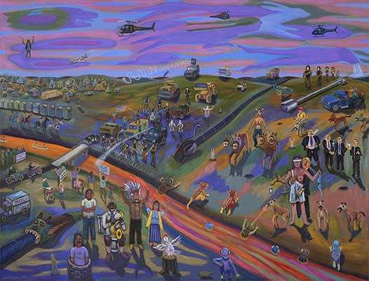 Jim Denomie, Standing Rock 2016, 2018, oil on canvas, 92 x 120"