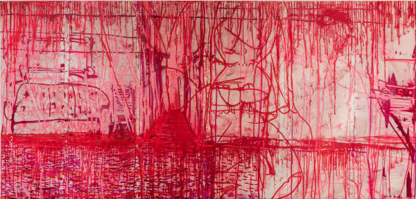 "Sala Roja," 2018, acrylic on canvas, 66x138"