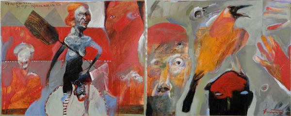 Rick Bartow Night Circus 9 & 10, 2006 acrylic on panel 16 x 40 in