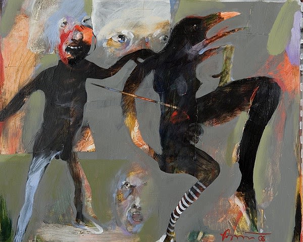 Rick Bartow Night Circus 6-8, 2006 acrylic on panel 16 x 60 in