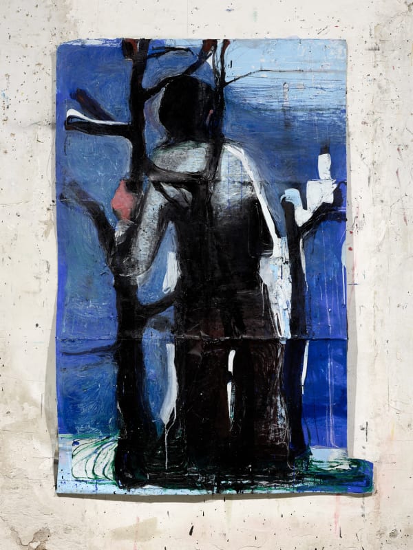 Jean Charles BLAIS, sombrage, 2021, Peinture à l'huile sur affiche arrachées, 171 x 120 cm. Courtesy de l'artiste et de la galerie Catherine Issert. © François Fernandez.