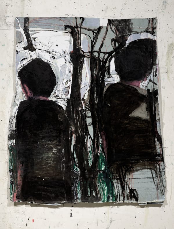 Jean Charles BLAIS, inextricable, 2021, Peinture à l'huile sur affiche arrachées, 106 x 87 cm. Courtesy de l'artiste et de la galerie Catherine Issert. © François Fernandez.