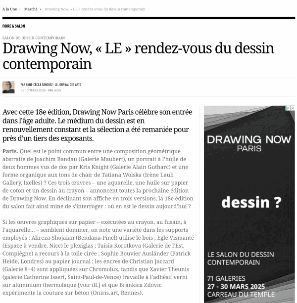 Le journal des Arts -Drawing Now, « LE » rendez-vous du dessin contemporain