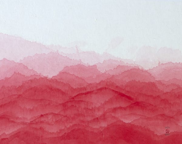 Minjung KIM, Red mountain , 2021, Encre et aquarelle sur papier Hanji, 36 x 48 cm. Courtesy de l'artiste et de la galerie Catherine Issert.