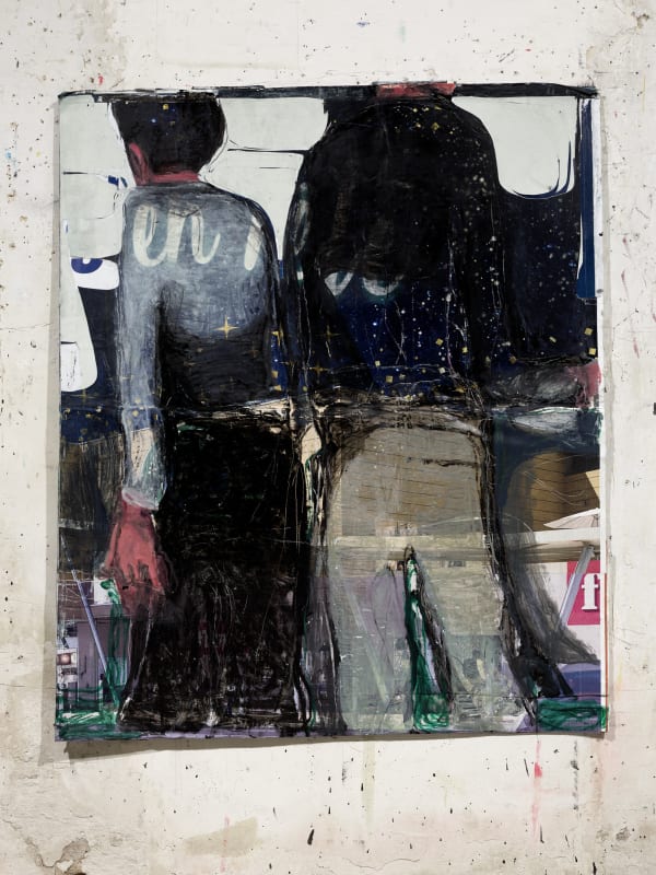Jean Charles BLAIS, enfin, 2021, Peinture à l'huile sur affiches arrachées, 157 x 133 cm. Courtesy de l'artiste et de la galerie Catherine Issert. © François Fernandez.