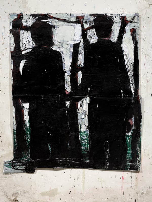 Jean Charles BLAIS, singing (28 2 21), 2021, Peinture à l'huile sur affiches arrachées, 168 x 142 cm. Courtesy de l'artiste et de la galerie Catherine Issert. © François Fernandez.