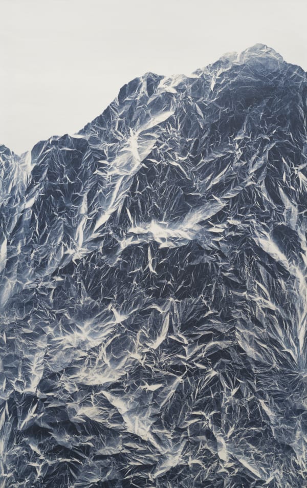 Wu Chi-Tsung Cyano-Collage 105 Cyanotype, Xuan Paper, Acrylic Gel, Silk, Mounted on Aluminum Board, 150 x 95 cm, 2021