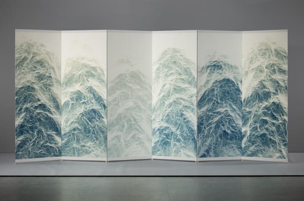 Wu Chi-Tsung Wrinkled Texture - Folding Screen (2022) Cyanotype, Xuan Paper, 6-panel Chinese Folding Screen 6-panel, 217 x 79 cm each