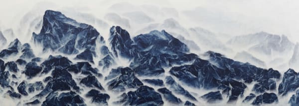 Cyano-Collage 086 (2021) Cyanotype, Xuan Paper, Acrylic Gel, Acrylic 70 x 190 cm