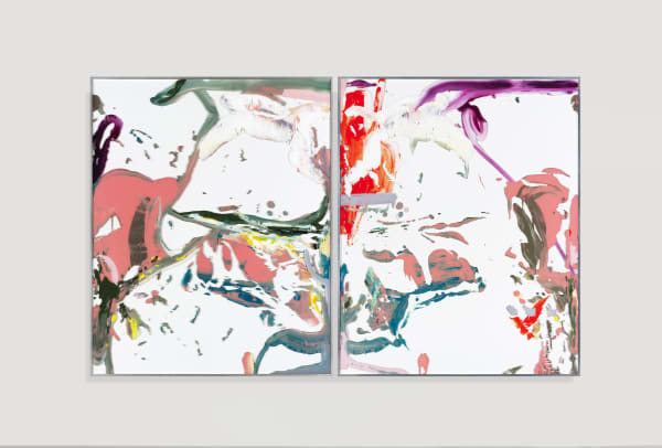 Michael Müller Nr.1 & 2, Verschränkte Werke Acrylic and lacquer on glass and alu-dibond, 206 x 167 x 6 cm x 2, 2019