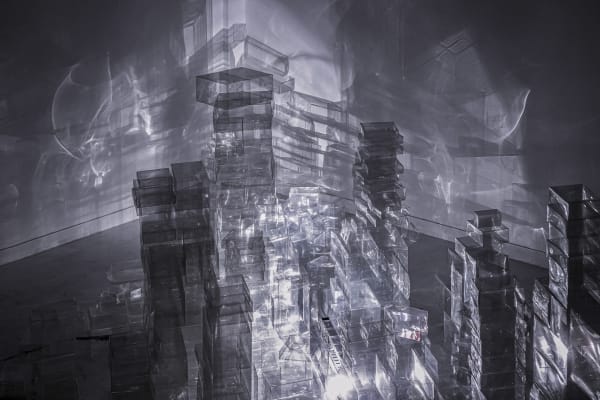 Wu Chi-Tsung Crystal City, 2022 Installation (Track, Motor, LED, Plastic) Dimensions Variable