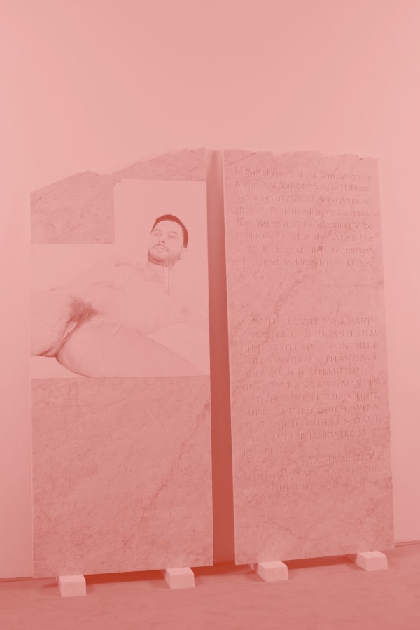Michael Müller - "Selbstbildnis" (2015) - Installation View "Scham" (part 1): pencil on paper, Bianco Carrara marble, 180 x 80...