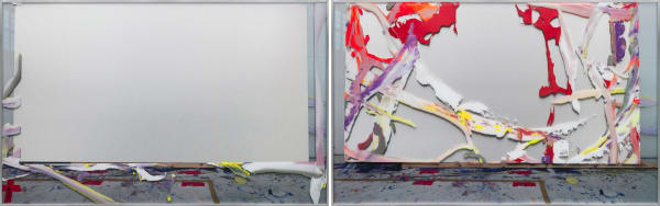 Michael Müller “Ausfüllen, vom Rand Her” (1992/2022) Acrylic, Gesso and Lacquer on Printed Alu-dibond and Glass Aluminium Frame and Distance Bar Two-part work, each: 152 x 242 x 4 cm (framed)